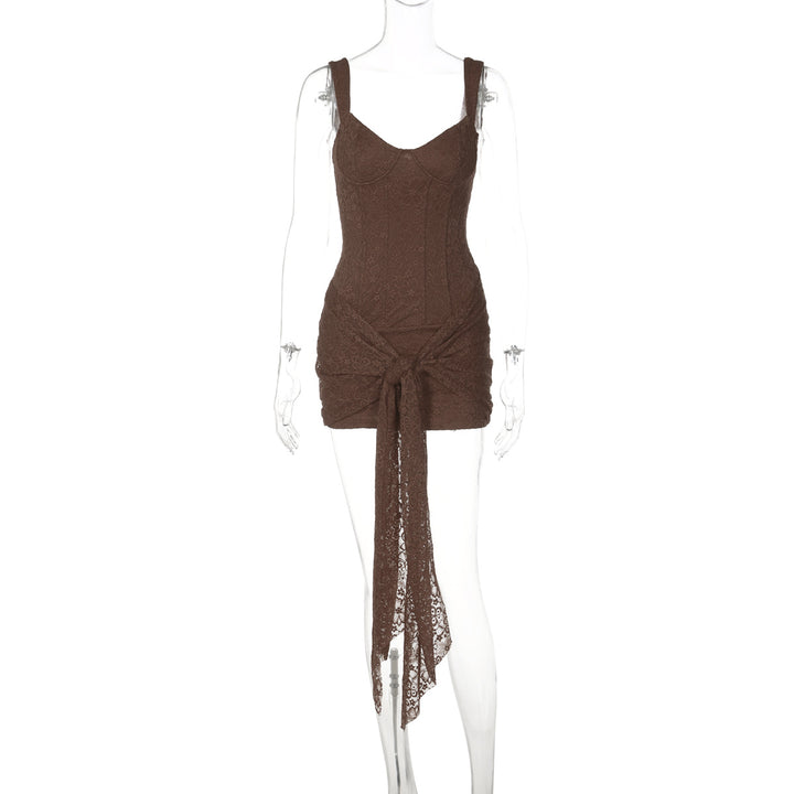 Damen Elegantes Kleid mit Spitzenverzierungen und Raffungsdetails Drune