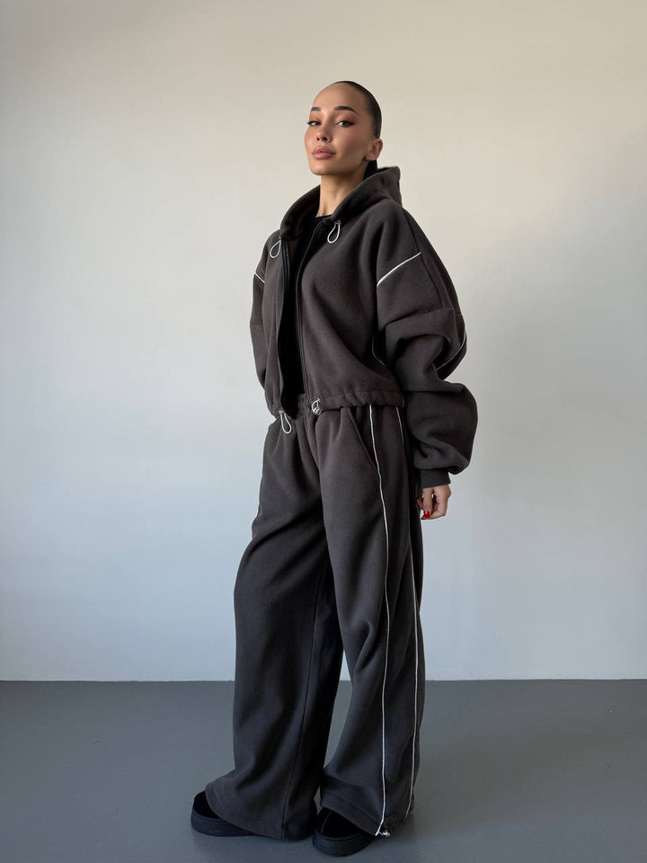 Damen Fleece-Hoodie und weite Jogginghose Set Drune