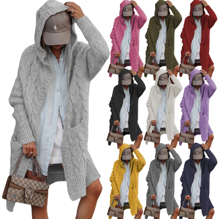 Damen Grobe Strickjacke mit Kapuze und Zopfdesign Drune