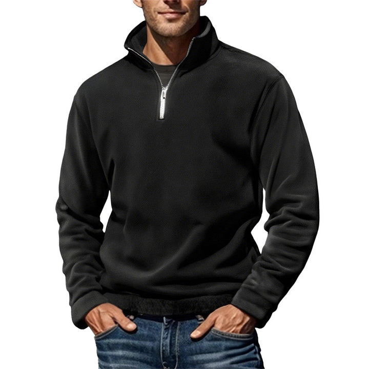 Herren nan Fleece-Halbzippullover mit Stehkragen und Rippbündchen Drune