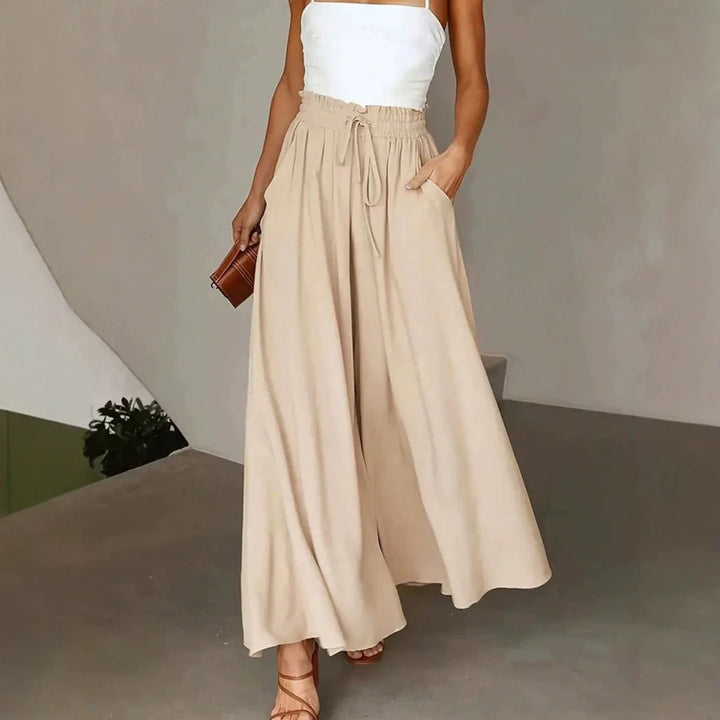 Damen nan fließende Palazzo-Hose mit Paperbag-Taille und tiefen Eingrifftaschen Drune