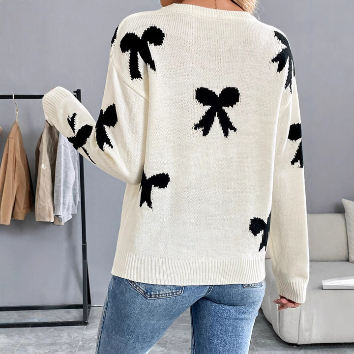 Damen Gestrickter Rundhals-Pullover mit Schleifen-Jacquard und relaxed Fit Drune