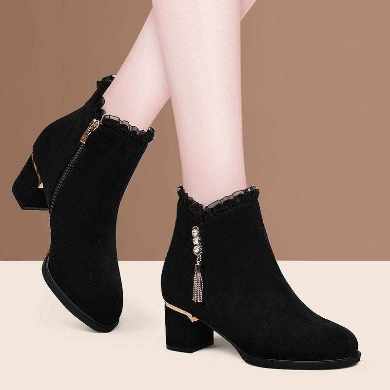 Damen Elegante Ankle Boots mit Rüschen-Detail Drune