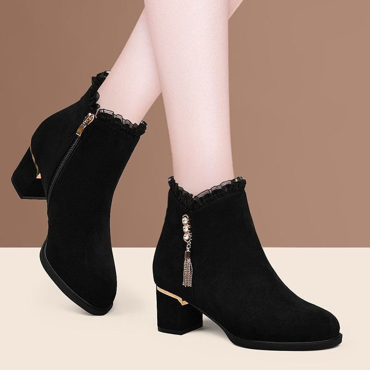 Damen Elegante Ankle Boots mit Rüschen-Detail Drune