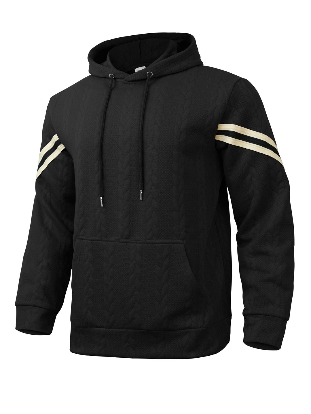 Herren Kabelstruktur-Kapuzenpullover mit Kängurutasche und Kontraststreifen Drune
