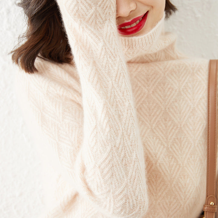 Damen Luxuriöser Mohair‑Mix Rollkragenpullover mit diamantgewDruneter Ajourstruktur Drune