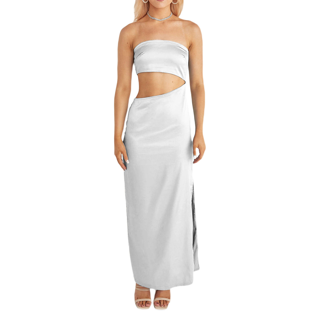 Damen asymmetrisches Maxikleid mit tiefem Rückenausschnitt und figurbetonter Silhouette Drune