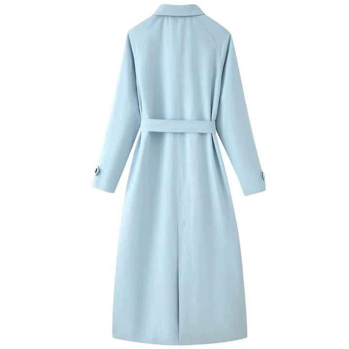 Damen Leichter knielanger Trenchcoat im Clean‑Look mit Bindegürtel und verdeckter Knopfleiste Drune