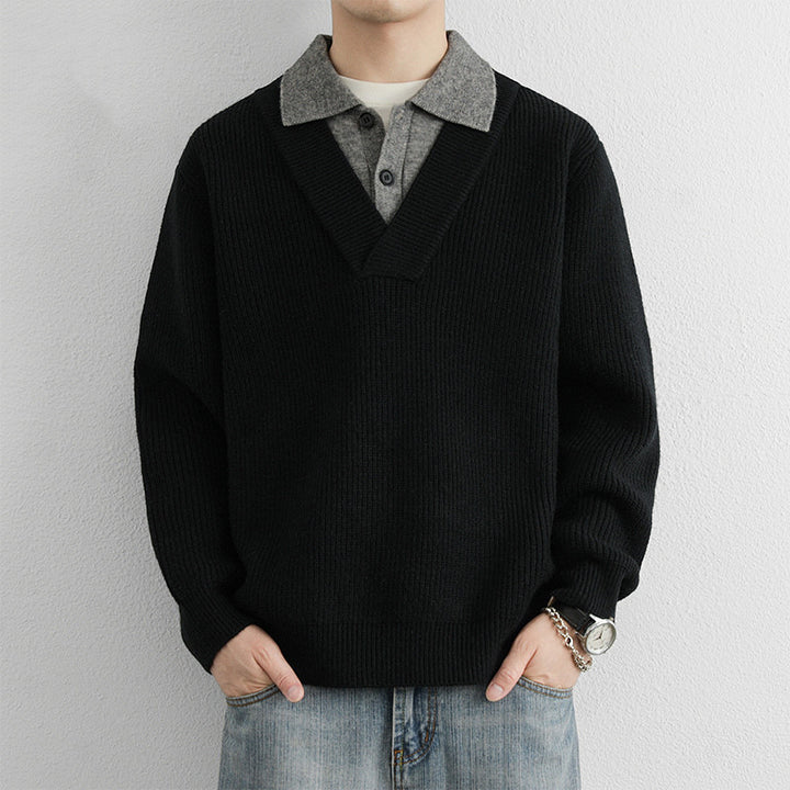 Herren Modischer V-Ausschnitt Pullover mit strukturierten Rippdetails Drune