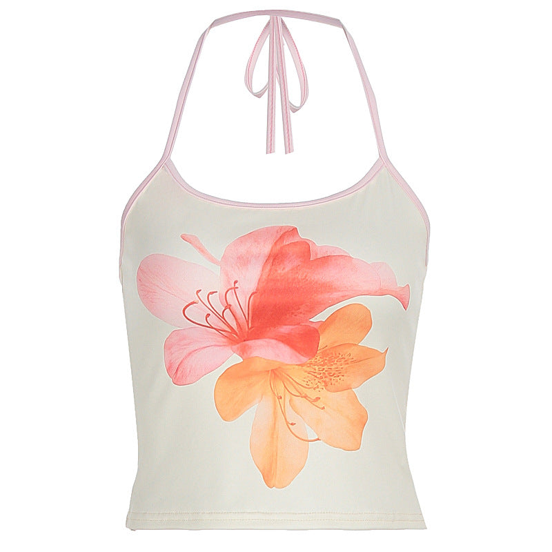 Damen Crop-Top mit floralem Druck und Halterhals Drune