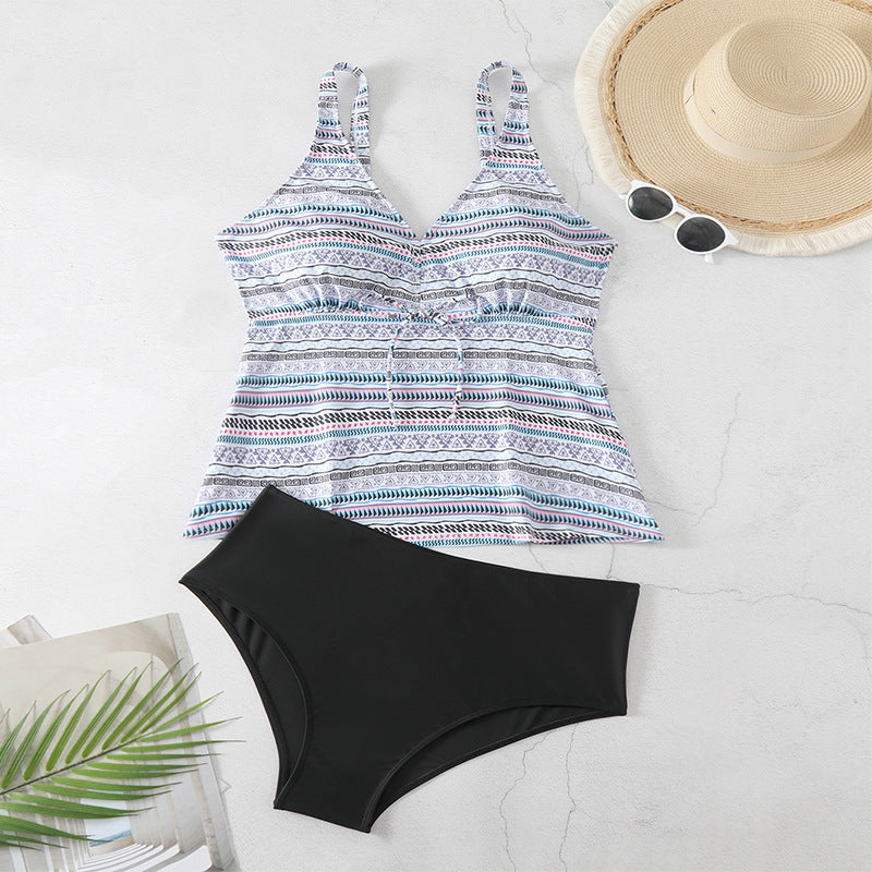 Damen Tankini mit modischem Streifenmuster und bequemen High-Waist-Slip Drune