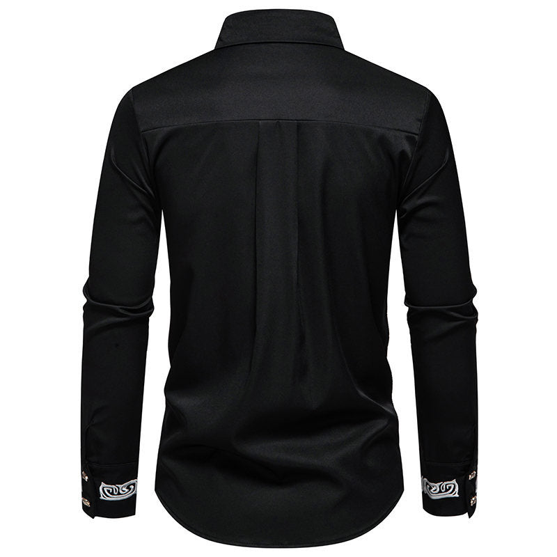 Herren Slim-Fit Business-Hemd mit Stickerei am Kragen und Manschetten Drune