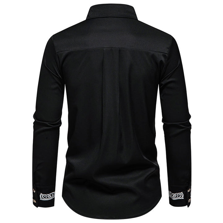 Herren Slim-Fit Business-Hemd mit Stickerei am Kragen und Manschetten Drune
