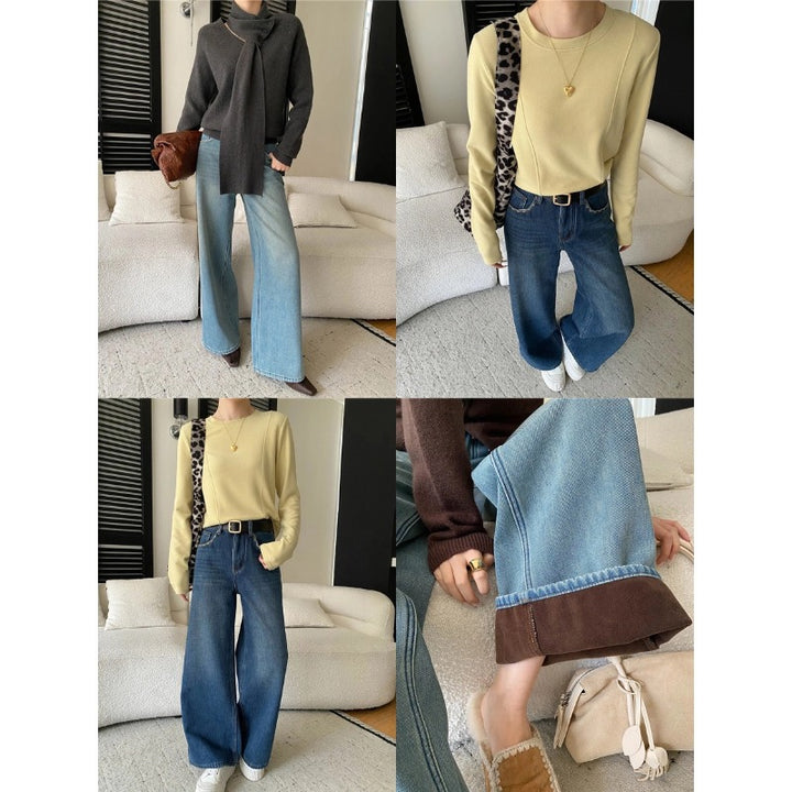 Damen gestrickter Pullover mit dekorativem Schal Drune