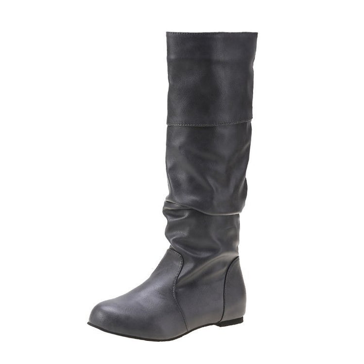 Damen Schlupfstiefel mit gerafftem Schaft und flacher Keilsohle Drune
