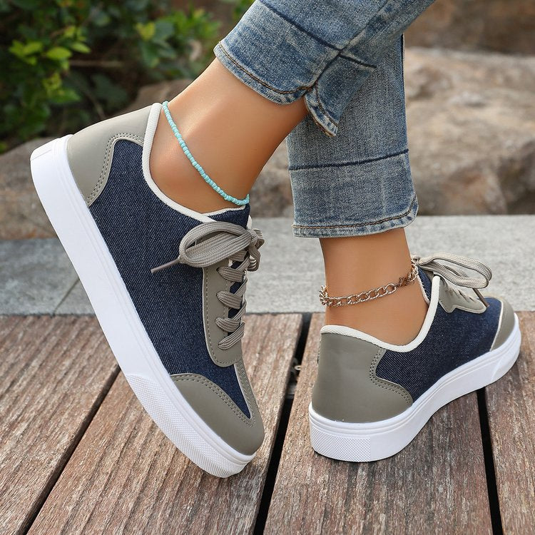 Damen Plateau‑Sneaker im Denim‑Look mit gepolstertem Komfortfußbett und Elastik‑Schnürung Drune