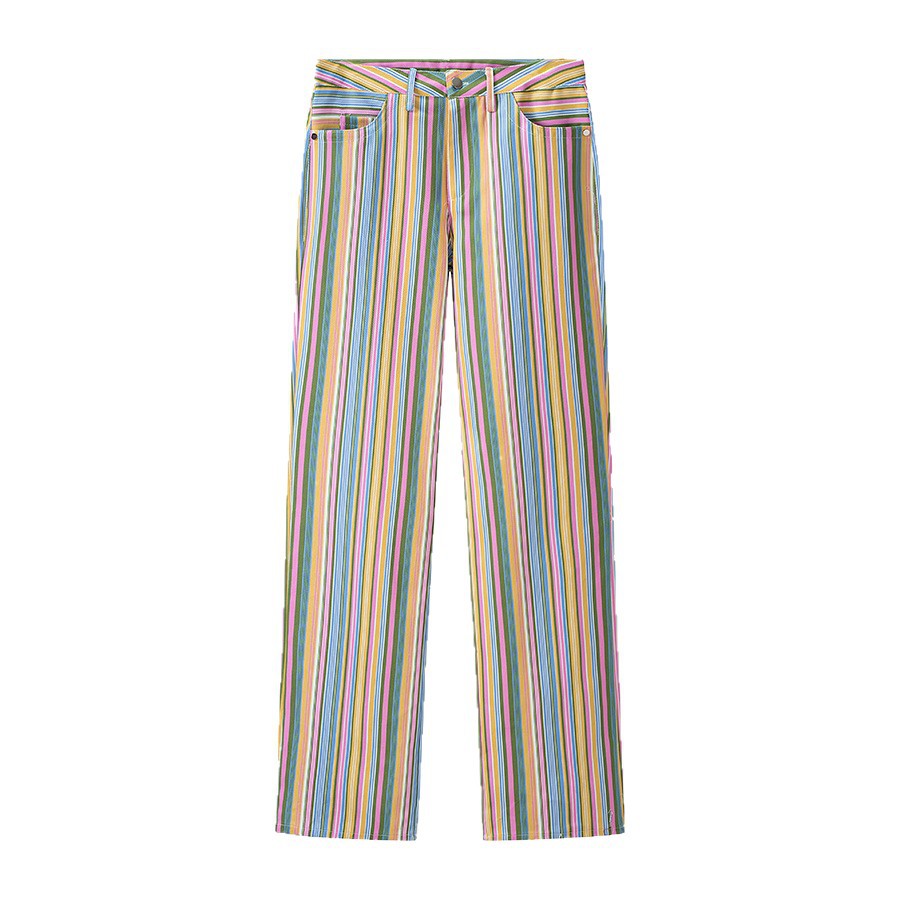 Damen Gestreifte High‑Waist‑Hose mit weitem Bein und Five‑Pocket‑Design Drune