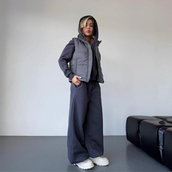 Damen entspanntes Kapuzenoberteil und weit geschnittene Hose Set Drune
