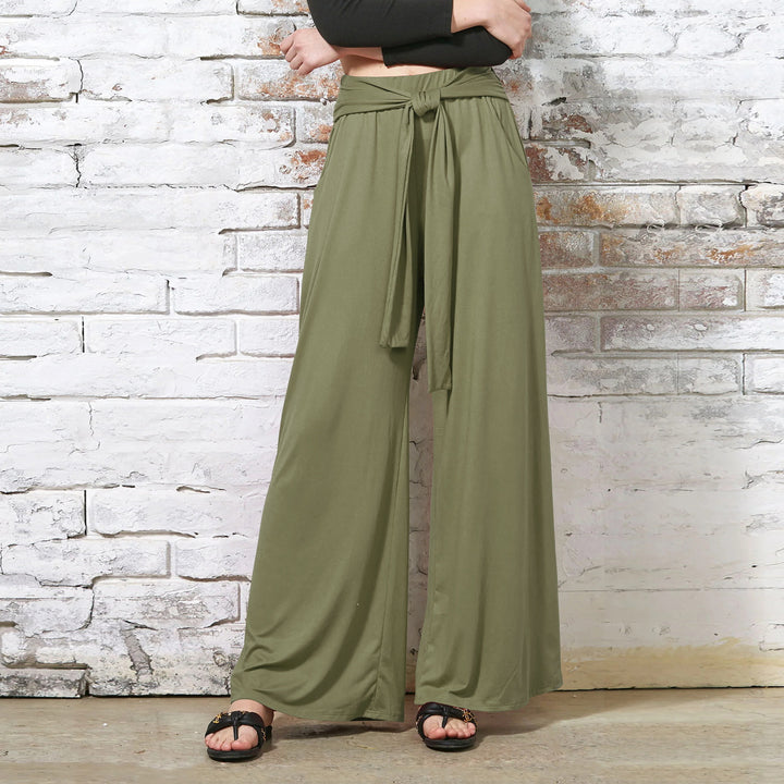 Damen Hochtaillierte Weite Palazzo-Hose mit Selbstbindendem Taillenbund und Seitentaschen Drune