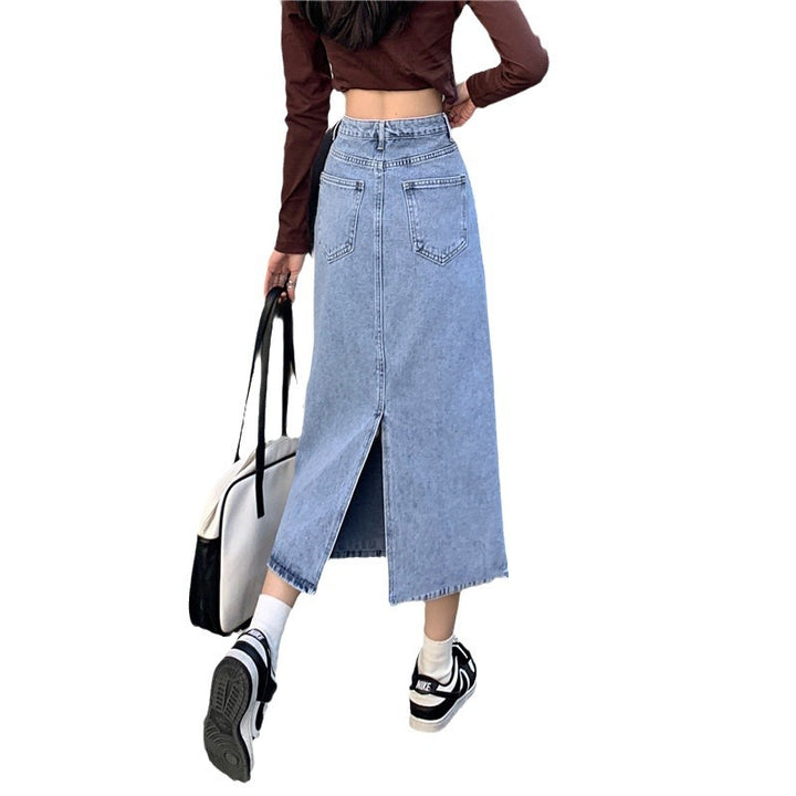 Damen Maxi-Denimrock mit hohem Bund und seitlichem Schlitz Drune