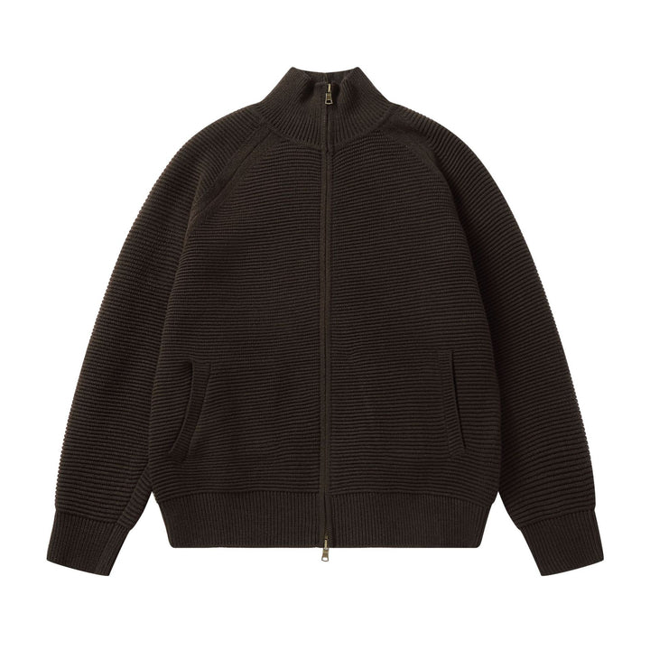 Herren Grobstrick Stehkragen-Strickjacke mit durchgehendem Reißverschluss Drune