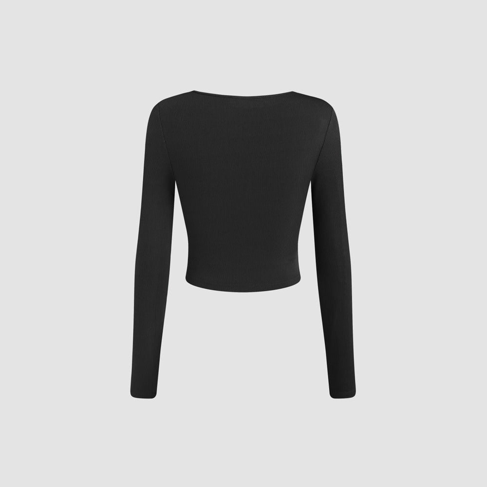 Damen gerafftes Cropped-Longsleeve mit quadratischem Ausschnitt und figurbetonter Passform Drune