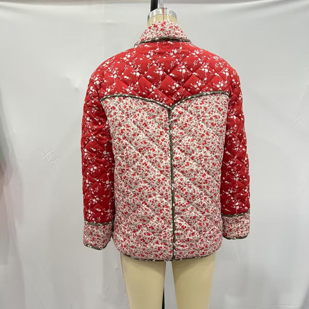 Damen nan gesteppte Patchprint Übergangsjacke mit Schalkragen, dekorativer Paspel und aufgesetzten Taschen Drune