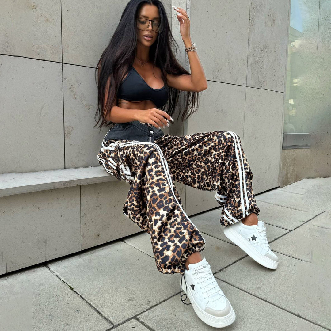 Damen Lässige und luftige Leopard Druck Freizeithose Drune