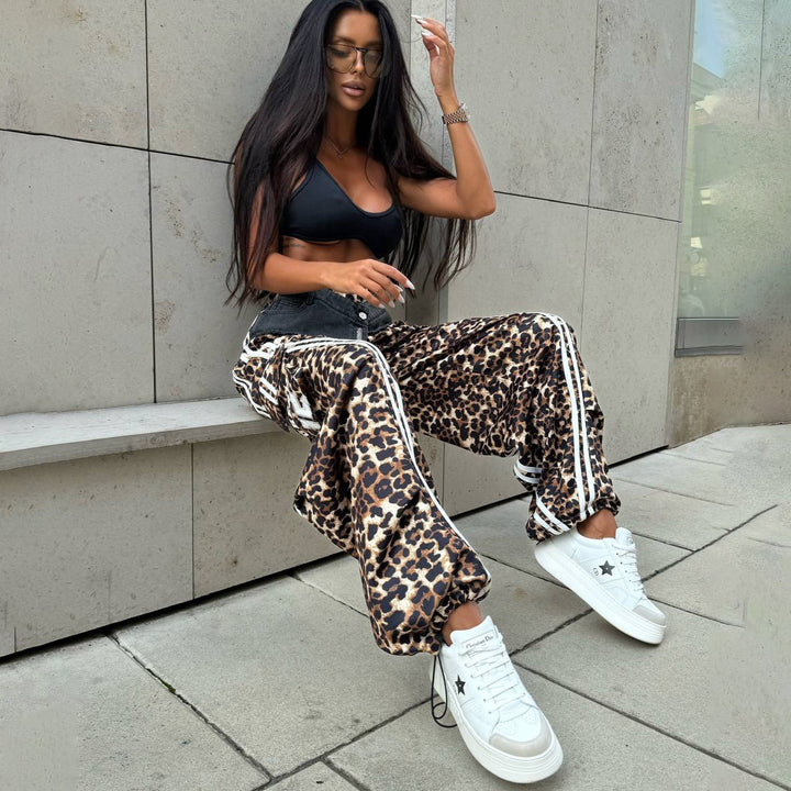 Damen Lässige und luftige Leopard Druck Freizeithose Drune