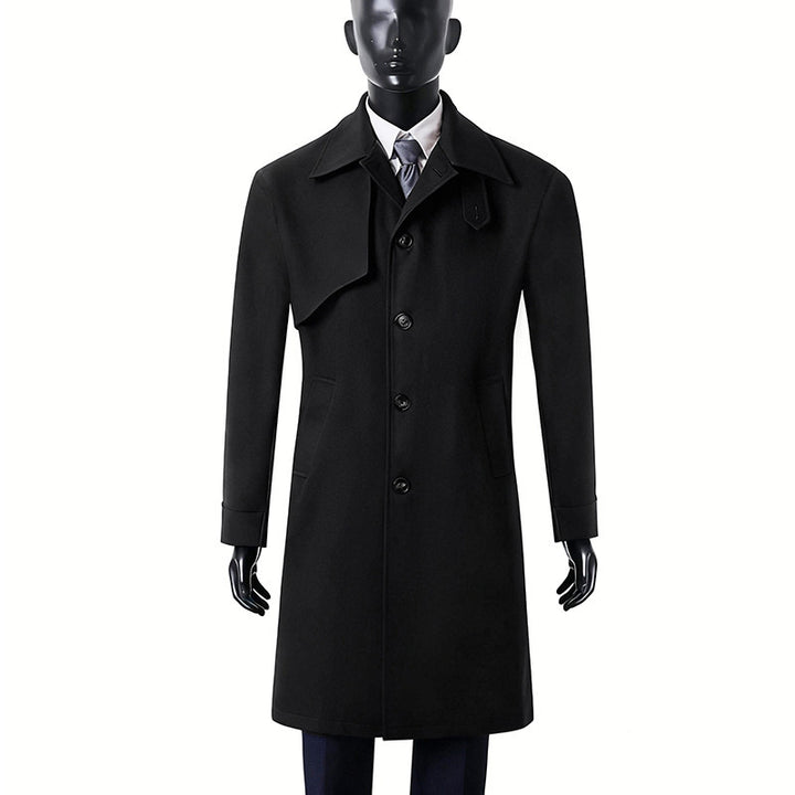 Herren Zeitloser Wollmix-Mantel mit asymmetrischer Sturmklappe und geradem Schnitt Drune