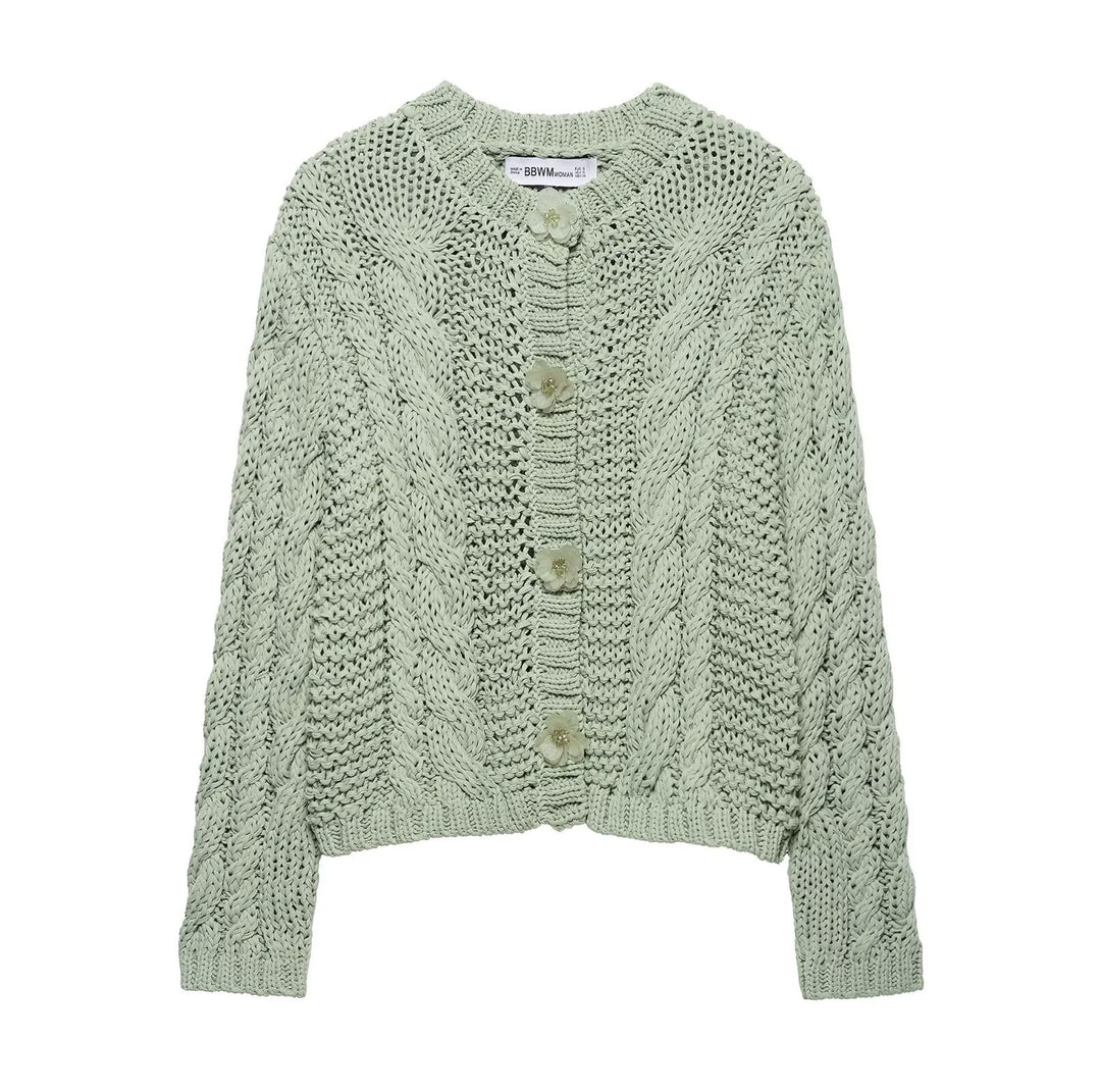Damen Strickjacke mit Zopfmuster und Knopfdetails Drune