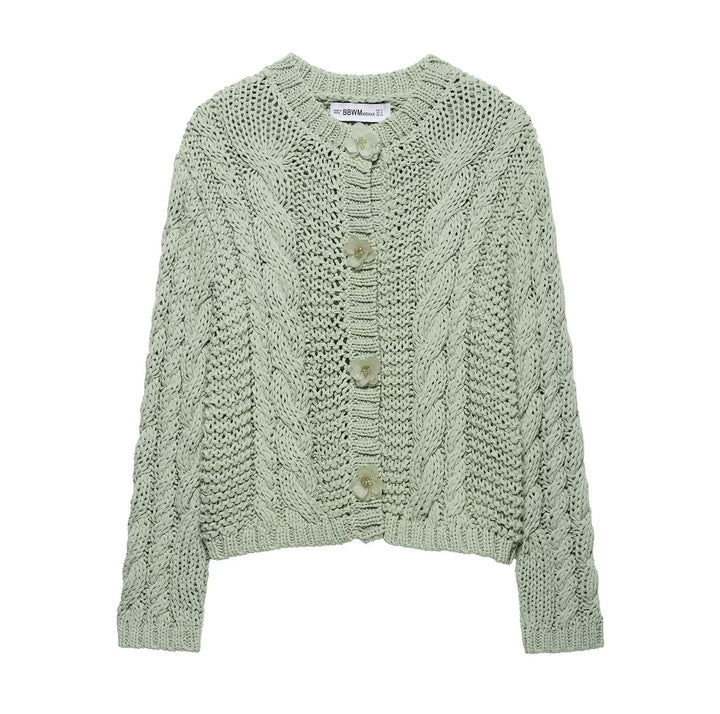 Damen Strickjacke mit Zopfmuster und Knopfdetails Drune