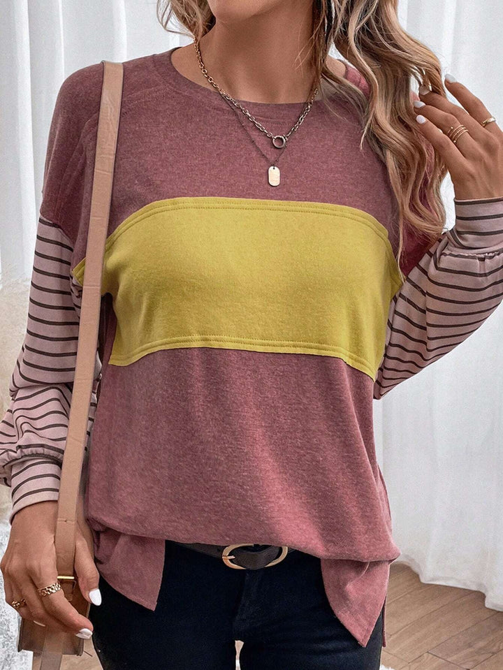 Damen lässiger Sweatshirt mit gestreiften Ärmeln Drune