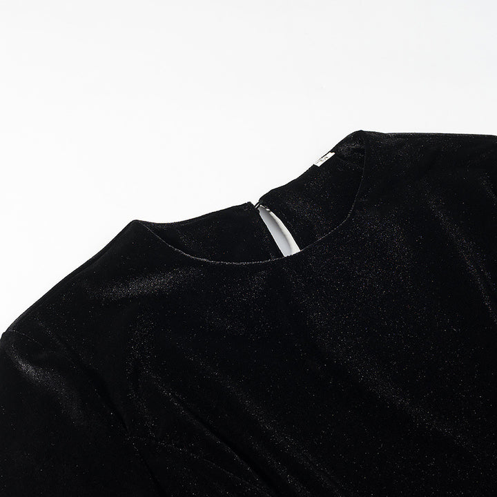 Damen Samtshirt mit asymmetrischem Spitzen-Saum und Schlitzdetail Drune