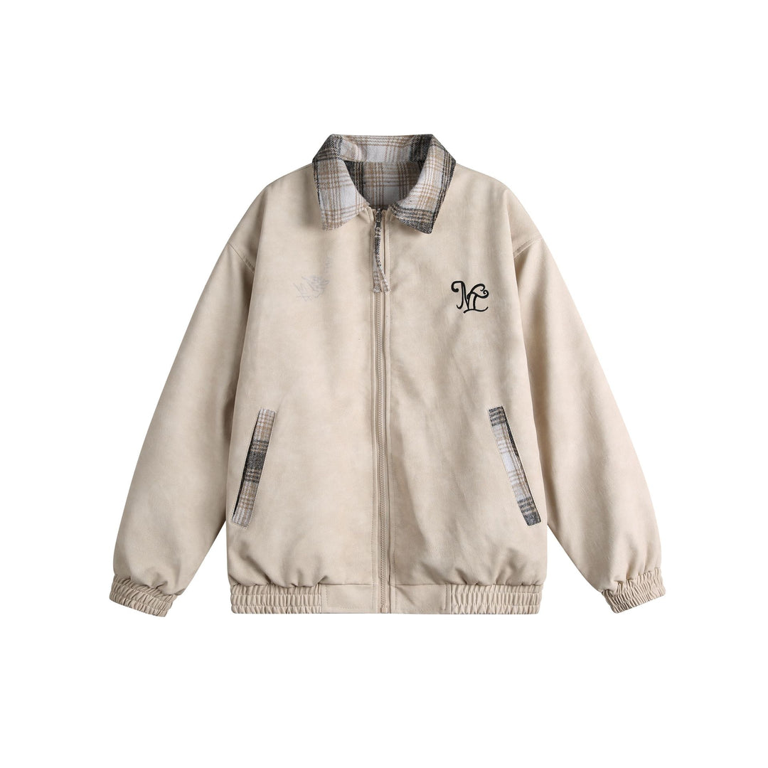 Damen Kurz geschnittene Boxy‑Jacke aus Wildleder‑Optik mit kariertem Kragen und elastischem Saum Drune