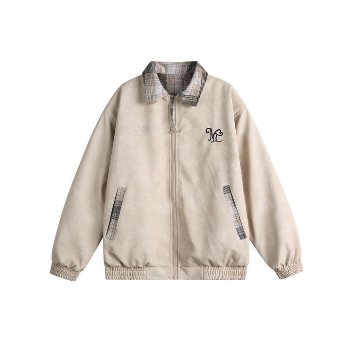 Damen Kurz geschnittene Boxy‑Jacke aus Wildleder‑Optik mit kariertem Kragen und elastischem Saum Drune
