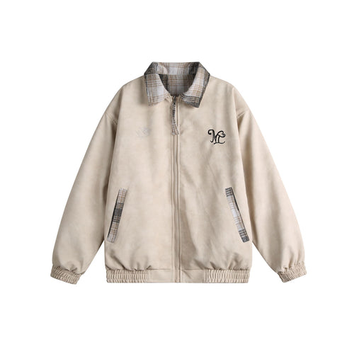 Damen Kurz geschnittene Boxy‑Jacke aus Wildleder‑Optik mit kariertem Kragen und elastischem Saum Drune