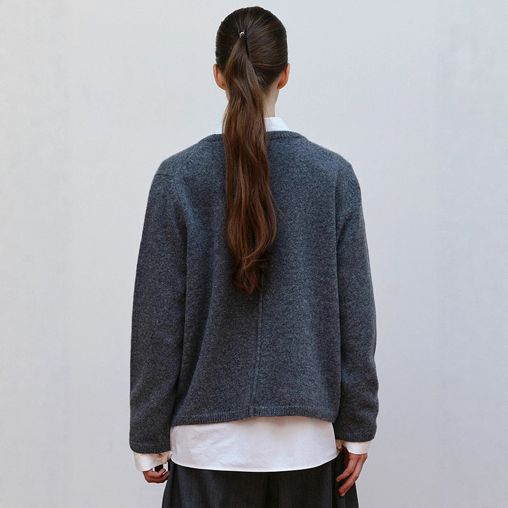 Damen Modischer Strickpullover mit rundem Ausschnitt Drune