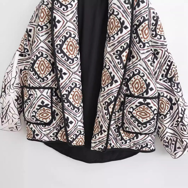 Damen Stepp-Kimono-Jacke mit Taillengürtel und Ethno-Muster