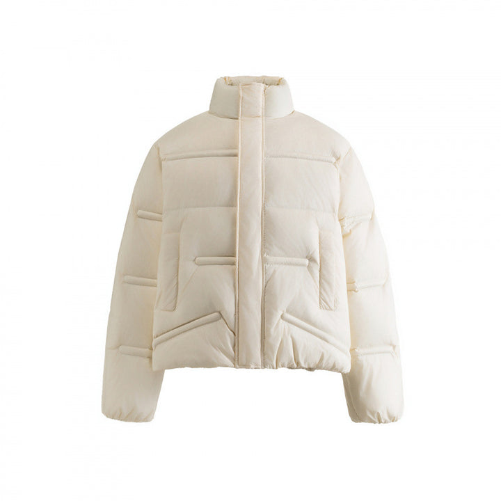 Unisex Kurzgeschnittene wattierte Steppjacke im Boxy-Schnitt mit hohem Stehkragen Drune