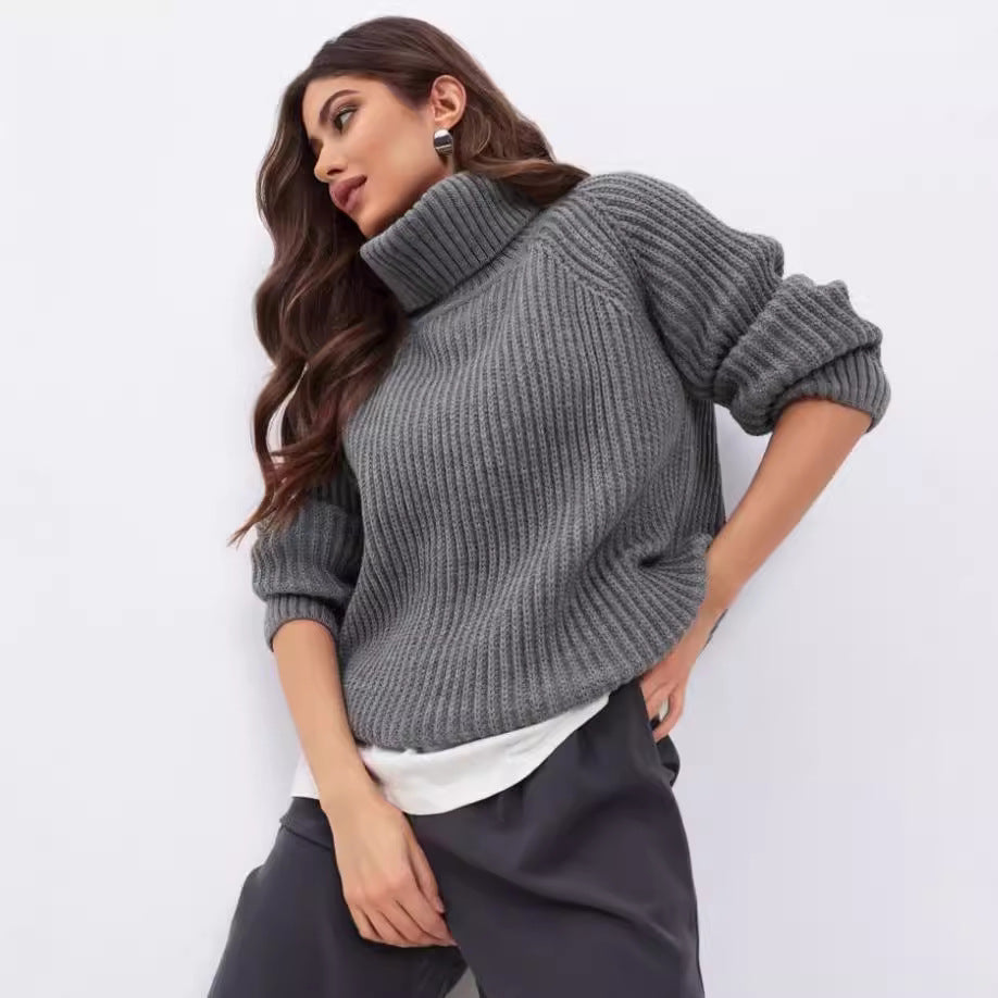 Damen Strickpullover mit hohem Kragen und Wabenstruktur Drune