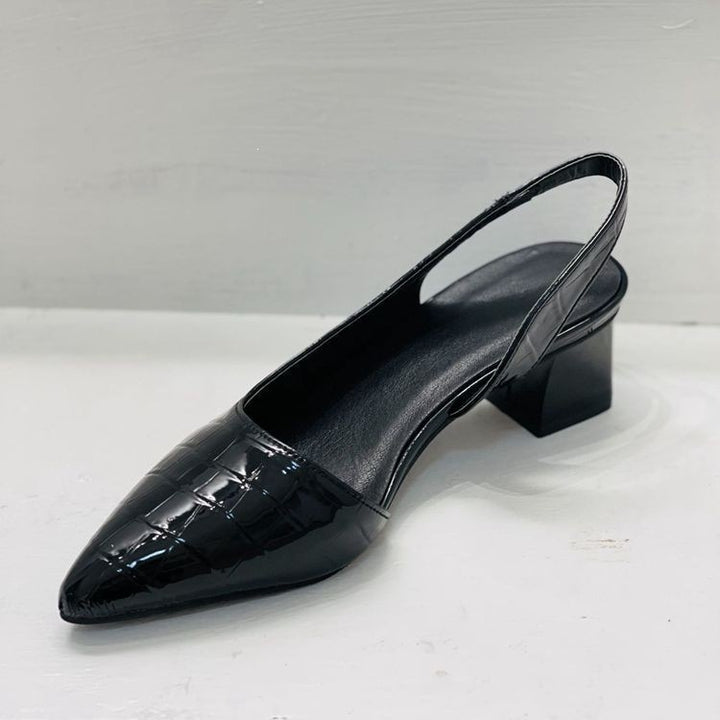 Damen Slingback-Pumps mit spitzer Kappe, Krokoprägung und mittlerem Blockabsatz Drune