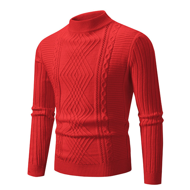 Herren eleganter Strickpullover mit modernem Zopfdesign und hohem Kragen Drune