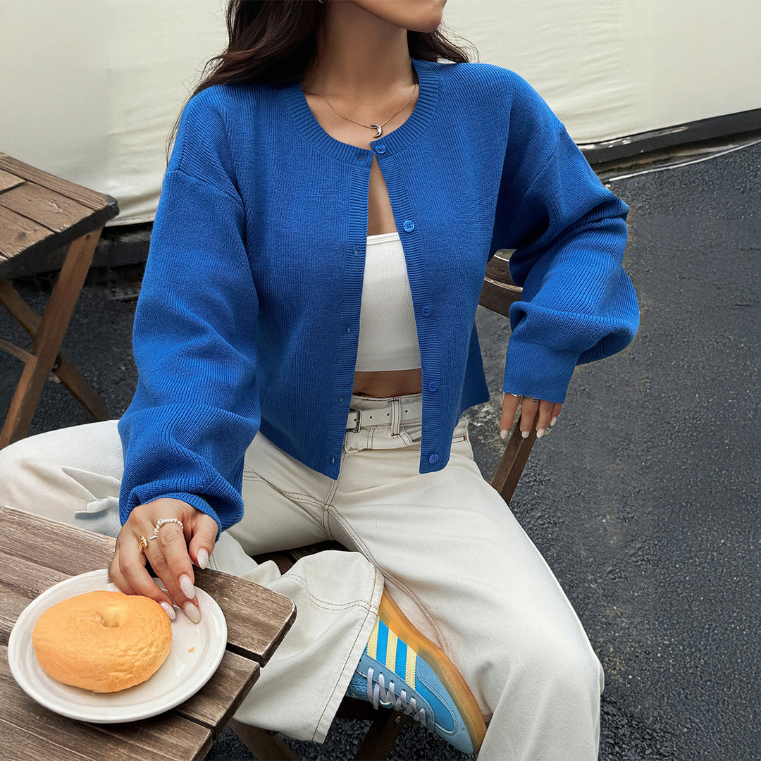 Damen Strickjacke mit Knopfleiste und voluminösen Ärmeln Drune