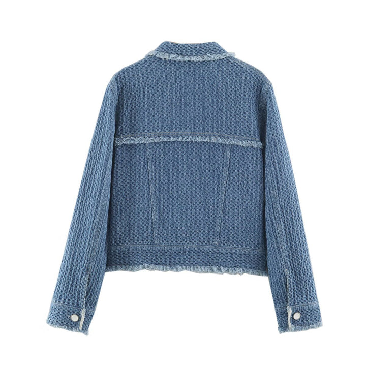 Damen Kurz geschnittene Bouclé-Tweed-Boxy-Jacke mit Fransenbesatz und aufgesetzten Klappentaschen Drune