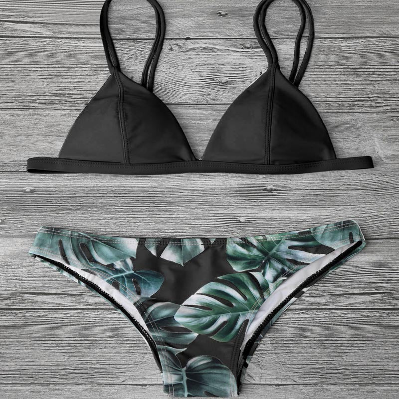 Damen Triangel-Bikini mit trendy Blattmuster Drune