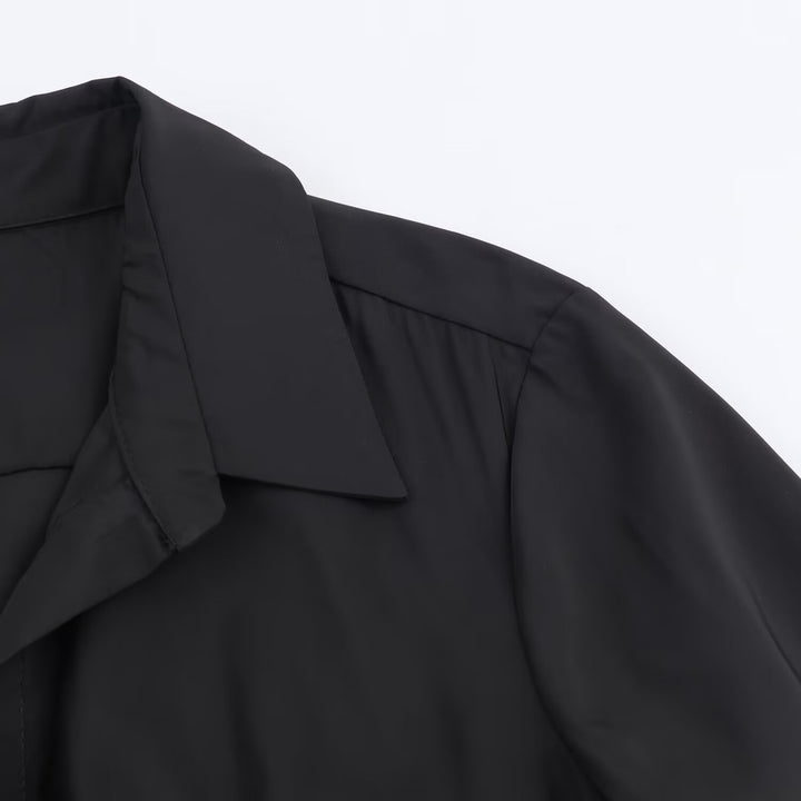 Damen Maxikleid im Hemdblusenstil mit Bindegürtel und schwingendem A‑Linienrock Drune