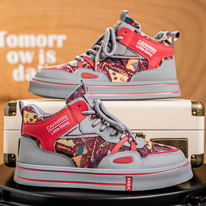 Damen modische High-Top Plateausneaker mit gewebtem Gobelinmuster, gepolstertem Knöchelkragen und dämpfender EVA-Sohle Drune