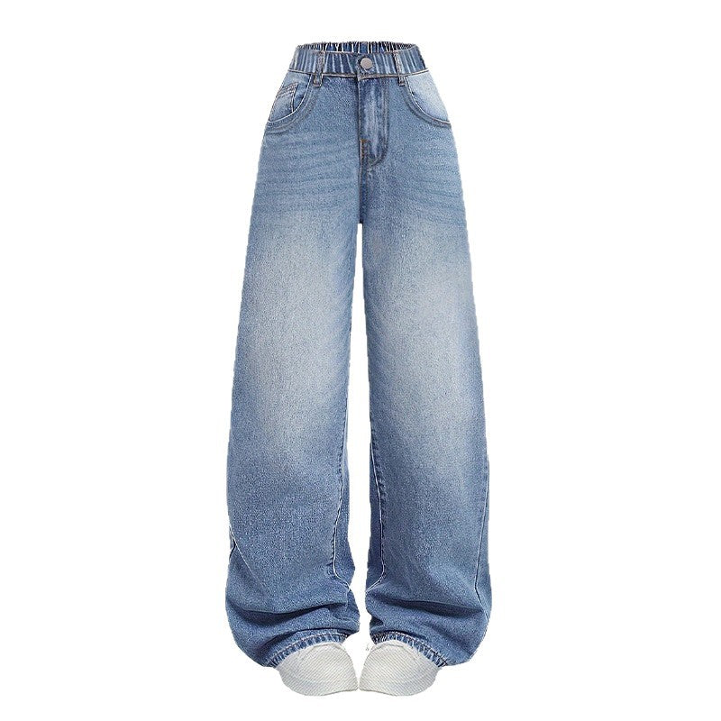 Damen weite Denim-Hose mit hoch tailliertem Schnitt Drune