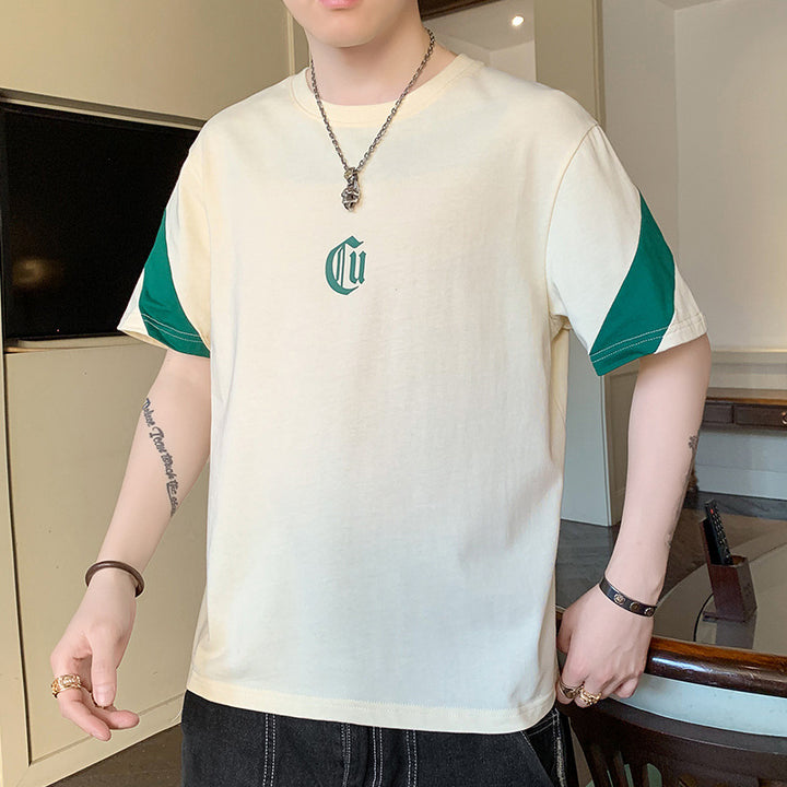Herren Oversize-Baumwoll-T-Shirt mit Kontrastärmeln und Gothic-Logo Drune